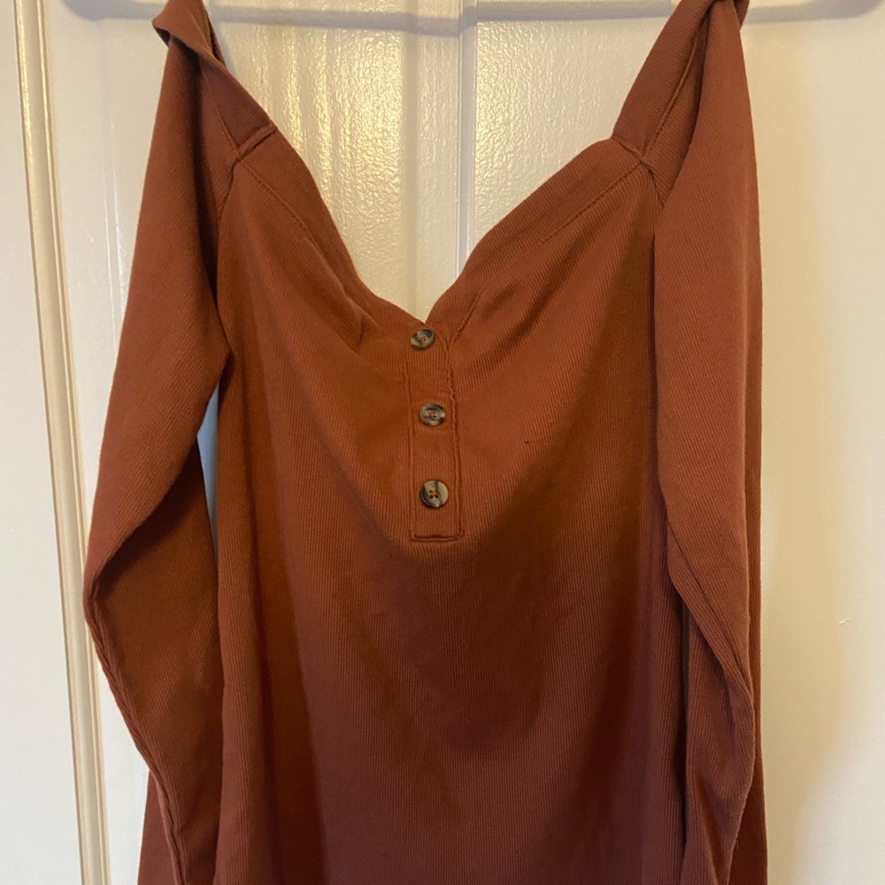 Off The Shoulder Orange Long Sleeve Shirt